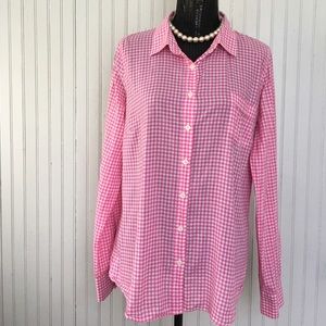 Pink Gingham button-up shirt in “perfect fit”